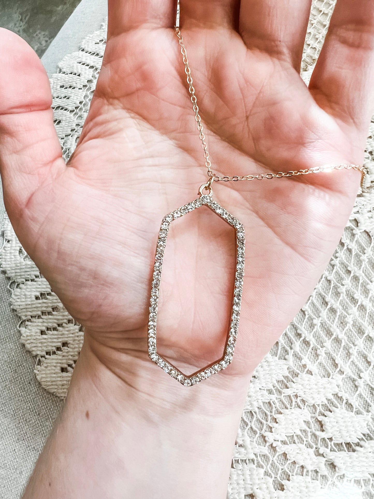 Evangelina Crystal Goldtone Hexagon Necklace