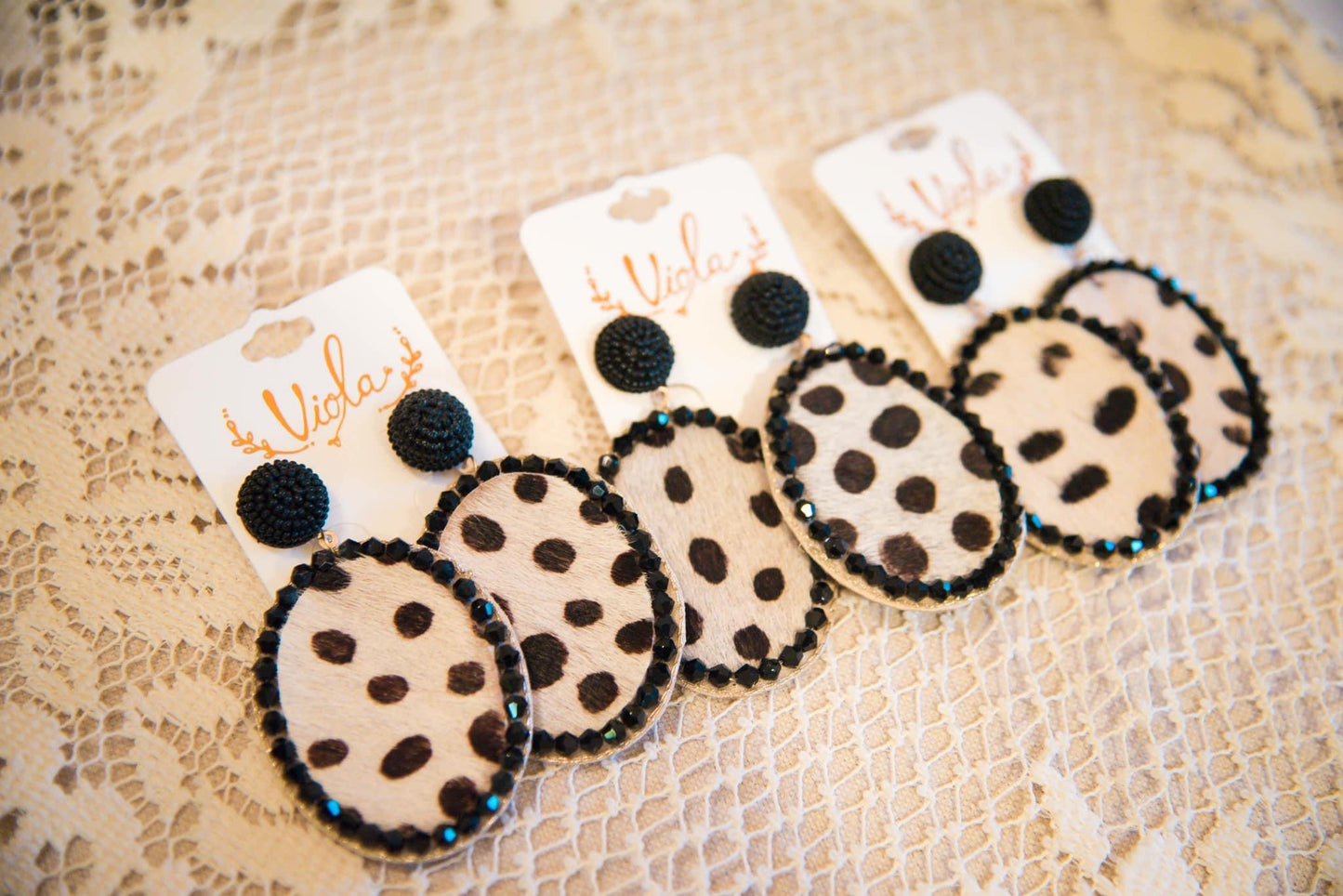 Faux snow leopard earrings