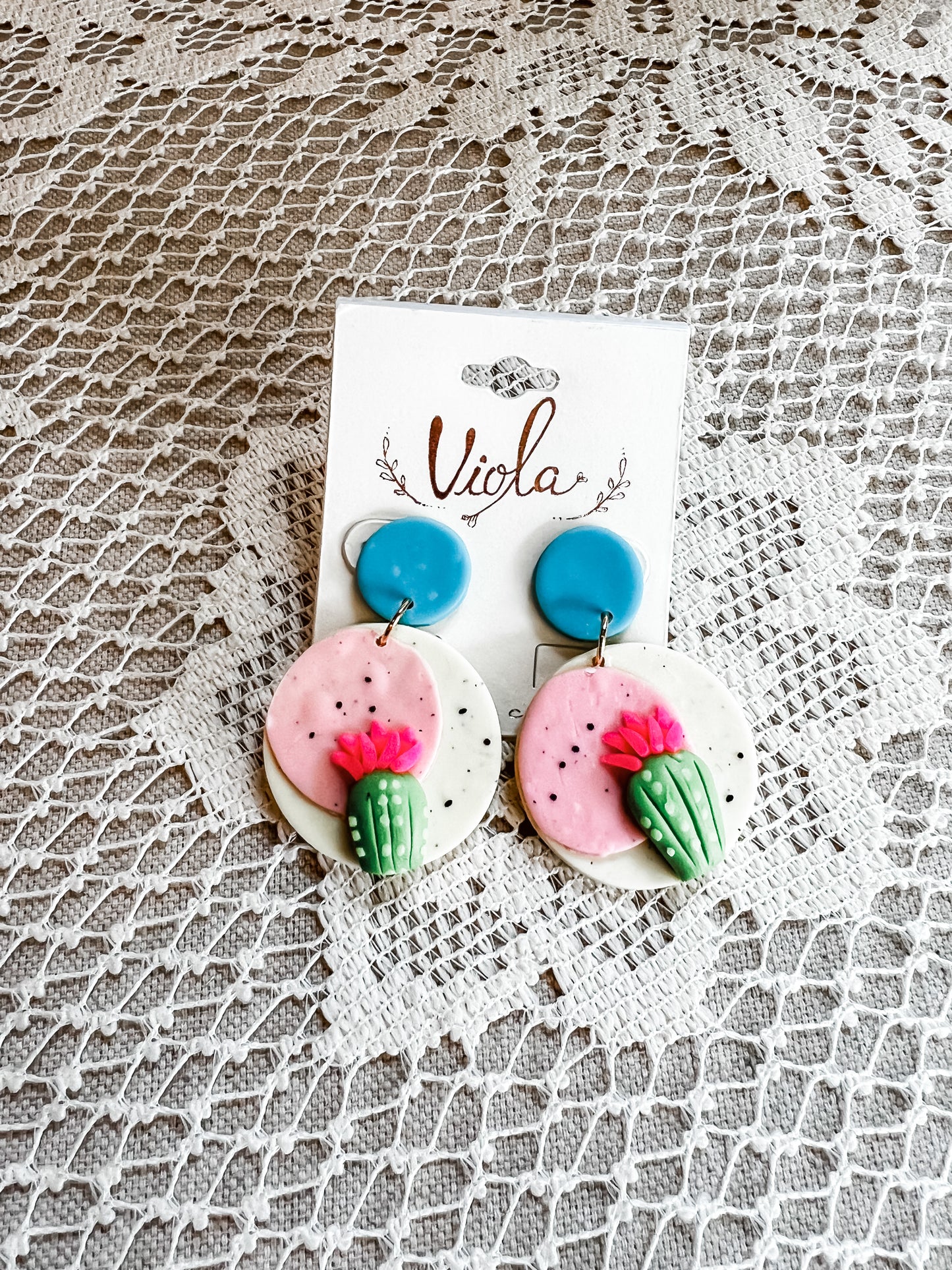 Clay Colorful Circle Cactus Earrings