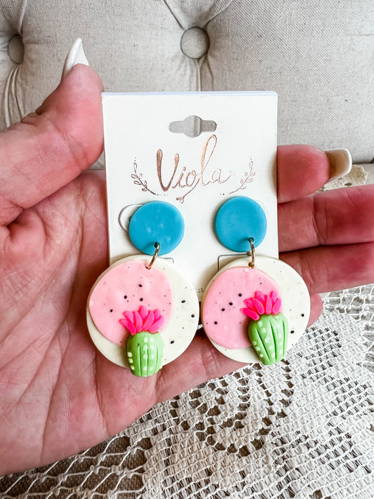 Clay Colorful Circle Cactus Earrings